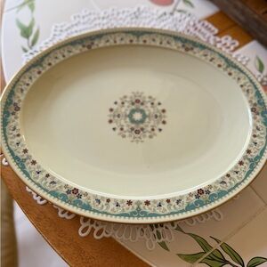 Noritake Cantata Cream and Teal Patterned Platter 15” c 10 1/2”